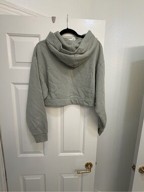 ALO Yoga Cropped Hooded Sweatshirt in Sage Green
